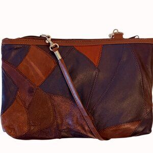 Vintage Patchwork Leather Crossbody Bag  Retro Purse Zipper Closure Boho Chic